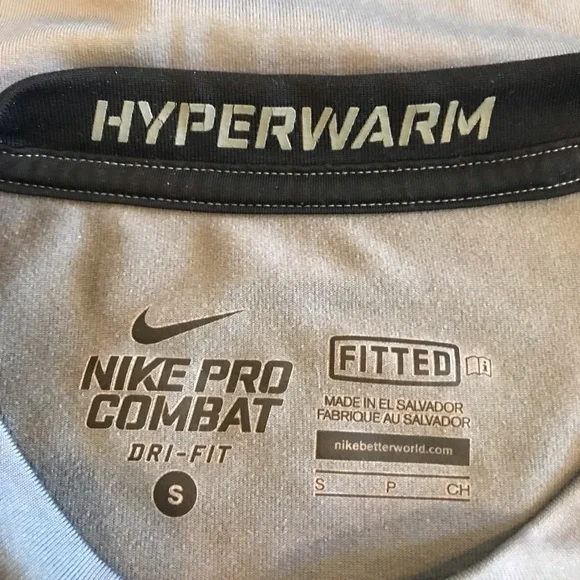 Men’s Crew Neck Nike Pro Combat Dry-fit Grey Fitted Hyperwarm Long sleeve Top - Picture 7 of 11